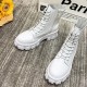 Solid Sewing Thread Lace-up Side Zipper Mid Tube Chunky Boots - White image
