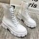 Solid Sewing Thread Lace-up Side Zipper Mid Tube Chunky Boots - White image