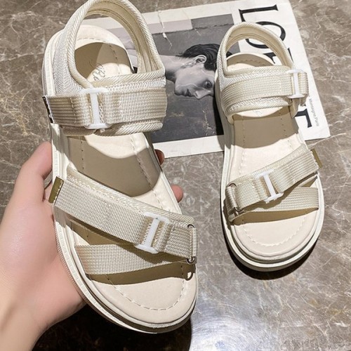 Comfortable Strappy Velcro Soft Sole Open Toe Flat Sports Sandals - Cream image