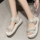 Comfortable Strappy Velcro Soft Sole Open Toe Flat Sports Sandals - Cream image