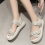 Comfortable Strappy Velcro Soft Sole Open Toe Flat Sports Sandals - Cream