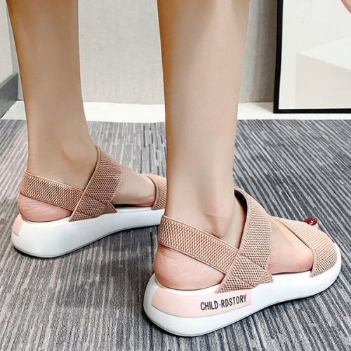 Comfy Open Toe Strappy Elastic Mesh Flat Sports Sandals - Pink image
