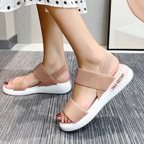 Comfy Open Toe Strappy Elastic Mesh Flat Sports Sandals - Pink image