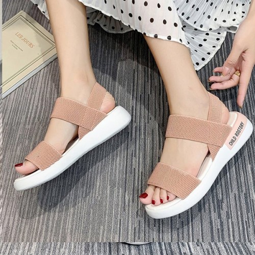 Comfy Open Toe Strappy Elastic Mesh Flat Sports Sandals - Pink image