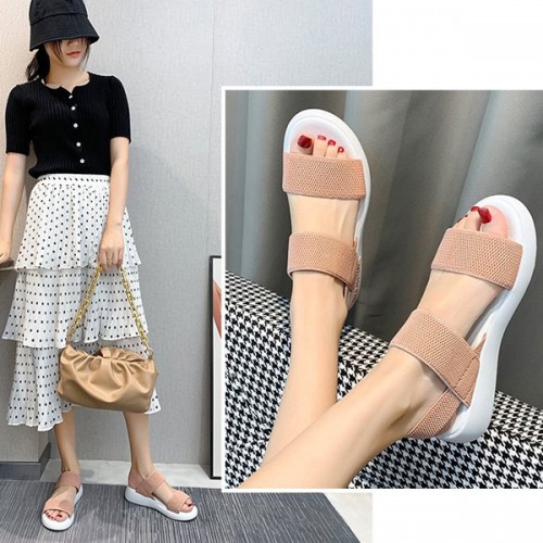 Comfy Open Toe Strappy Elastic Mesh Flat Sports Sandals - Pink image