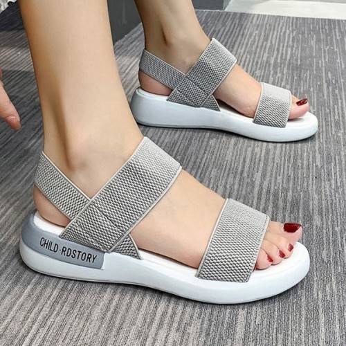 Comfy Open Toe Strappy Elastic Mesh Flat Sports Sandals - Grey image