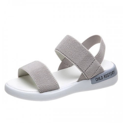 Comfy Open Toe Strappy Elastic Mesh Flat Sports Sandals - Grey image