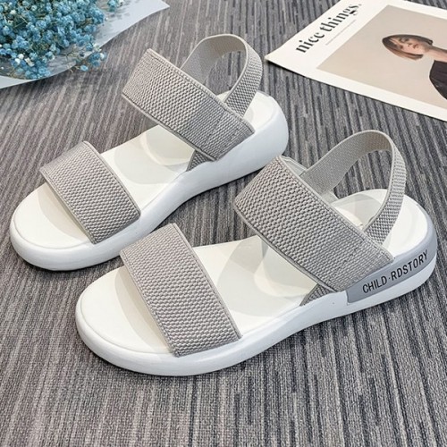 Comfy Open Toe Strappy Elastic Mesh Flat Sports Sandals - Grey image