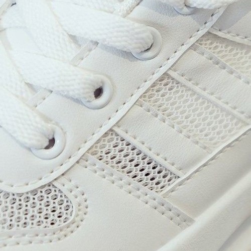 Breathable Canvas Open Heels Slip On Flat Lace Up Sneakers - White image