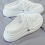Breathable Canvas Open Heels Slip On Flat Lace Up Sneakers - White