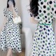 Retro Style A-Line Short-Sleeve Polka Dots High Waist Skirt Midi Dress - White image