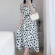 Retro Style A-Line Short-Sleeve Polka Dots High Waist Skirt Midi Dress - White image