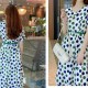 Retro Style A-Line Short-Sleeve Polka Dots High Waist Skirt Midi Dress - White image
