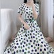 Retro Style A-Line Short-Sleeve Polka Dots High Waist Skirt Midi Dress - White image