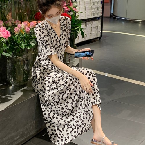 Elegant Style A Line Floral High Waist Fairy Party Women Long Dress - White image