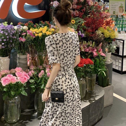 Elegant Style A Line Floral High Waist Fairy Party Women Long Dress - White image