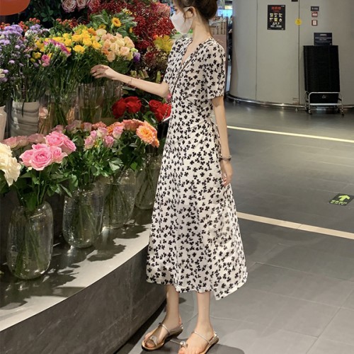 Elegant Style A Line Floral High Waist Fairy Party Women Long Dress - White image