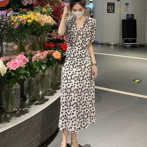 Elegant Style A Line Floral High Waist Fairy Party Women Long Dress - White image
