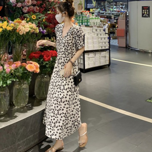 Elegant Style A Line Floral High Waist Fairy Party Women Long Dress - White image