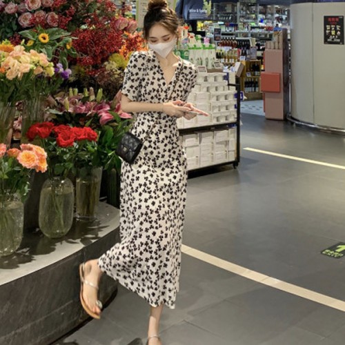 Elegant Style A Line Floral High Waist Fairy Party Women Long Dress - White image