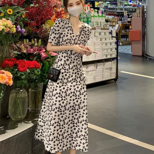 Elegant Style A Line Floral High Waist Fairy Party Women Long Dress - White image