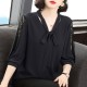 Super Fairy V-neck Pullover Bowknot Loose Belly Covering Women Tops - Black image