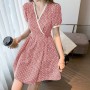 Comfortable Soft V Neck Floral Empire Waist A Line Women Mini Dress - Red