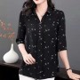 Elegant Button Spliced Lapel Collar Floral Printed Women Tops - Black