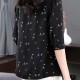 Elegant Button Spliced Lapel Collar Floral Printed Women Tops - Black image