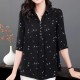 Elegant Button Spliced Lapel Collar Floral Printed Women Tops - Black image