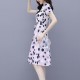 Graceful A-Line Short-Sleeve Round-Neck Polka Dots Tie Knot Midi Dress - Purple image