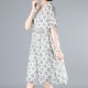 Elegant Leaves Printed Loose Trumpet Sleeve Women Midi Dress - White image