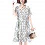 Elegant Leaves Printed Loose Trumpet Sleeve Women Midi Dress - White