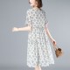 Elegant Leaves Printed Loose Trumpet Sleeve Women Midi Dress - White image