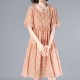 Elegant Leaves Printed Loose Trumpet Sleeve Women Midi Dress - Pink image