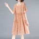 Elegant Leaves Printed Loose Trumpet Sleeve Women Midi Dress - Pink image