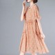 Elegant Leaves Printed Loose Trumpet Sleeve Women Midi Dress - Pink image