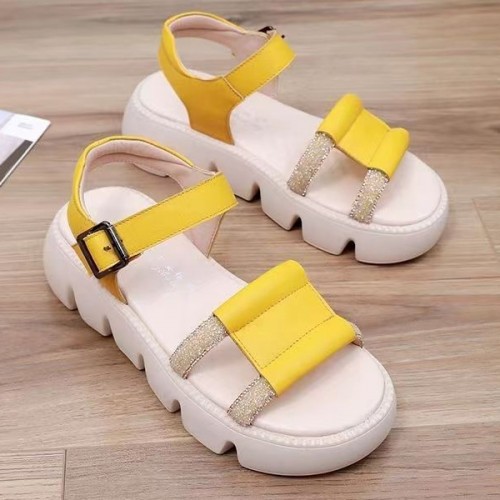 Roman Style Sequin Buckle Strappy Fish Mouth Women Sandals - Yellow image