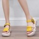 Roman Style Sequin Buckle Strappy Fish Mouth Women Sandals - Yellow image