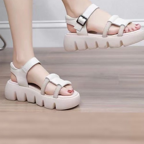 Roman Style Sequin Buckle Strappy Fish Mouth Women Sandals - Cream image