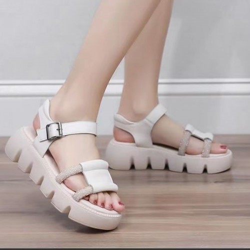 Roman Style Sequin Buckle Strappy Fish Mouth Women Sandals - Cream image