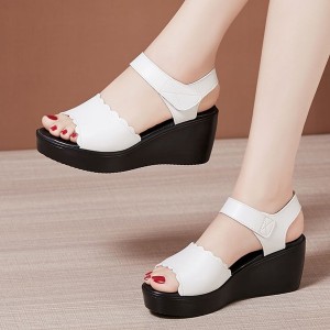 Sporty Velcro Closure Soft Sole Strappy Open Toe Wedge Sandals - White