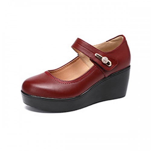 Platform Round Toe Soft Sole Wedge Women Casual Shoes - Red image