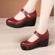 Platform Round Toe Soft Sole Wedge Women Casual Shoes - Red image