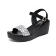 Sequin Platform Thick Bottom Strappy Women Sandals - Silver image