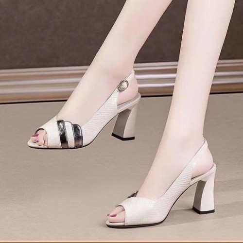 Stylish Peep Toe Buckle Closure High Heel Pumps Sandals - Cream image