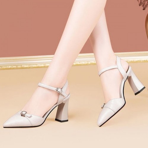 Strappy Buckle Closure Pointed Toe Party High Heel Sandals - Cream image