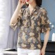 Comfort & Leisure Floral Bow V-neck Half Flare Sleeve Blouse Tops - Grey image