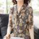 Comfort & Leisure Floral Bow V-neck Half Flare Sleeve Blouse Tops - Grey image