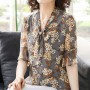 Comfort & Leisure Floral Bow V-neck Half Flare Sleeve Blouse Tops - Grey